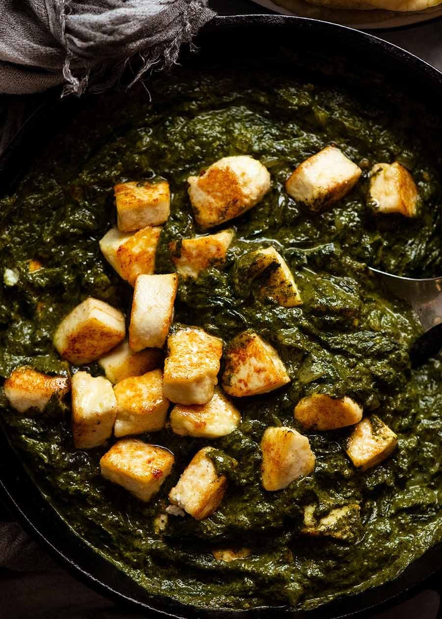 Palak Paneer (Spinach Curry with Golden Paneer) - Image