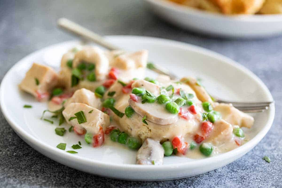 Skillet Chicken a la King Over Buttermilk Biscuits - Image