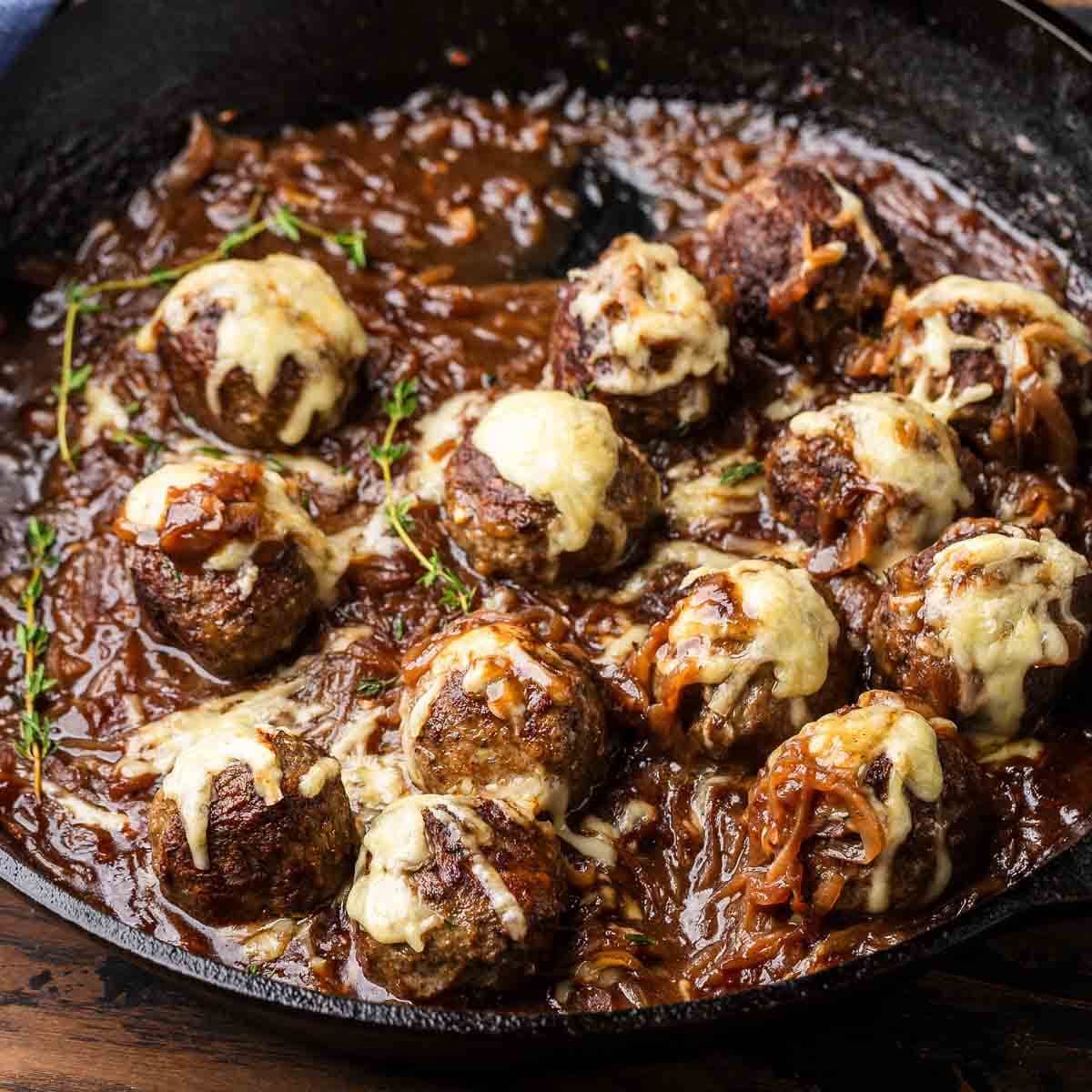 French Onion Smothered Meatballs - Image