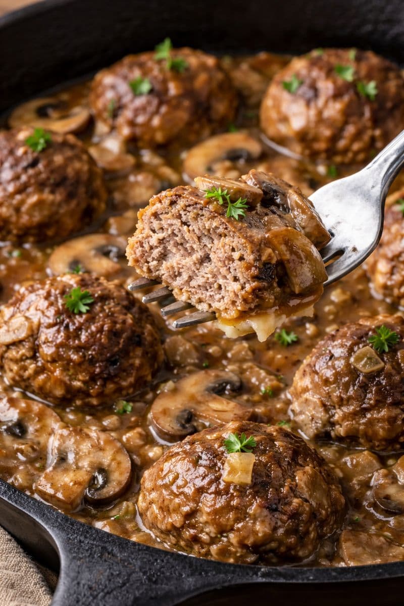 Salisbury Steak Meatballs with Mushroom Gravy - Image