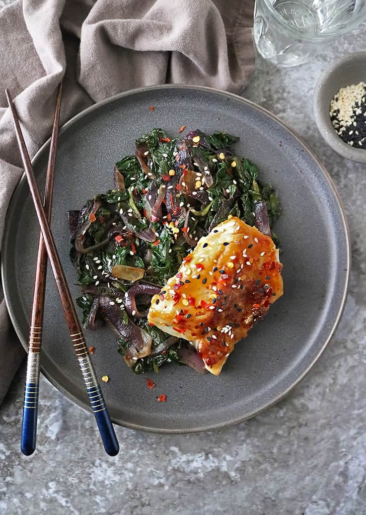 Miso-Glazed Cod with Sesame Spinach