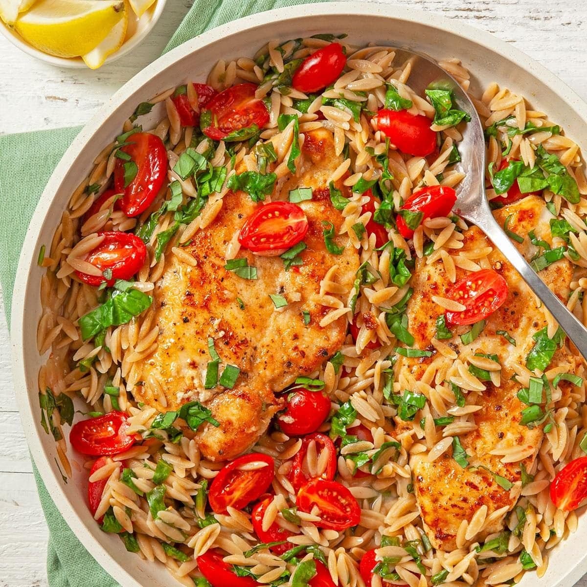 Lemon Chicken Orzo with Spinach and Tomatoes - Image