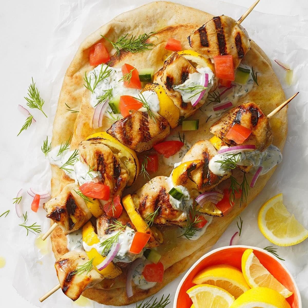 Grilled Chicken Souvlaki Skewers with Tzatziki - Image