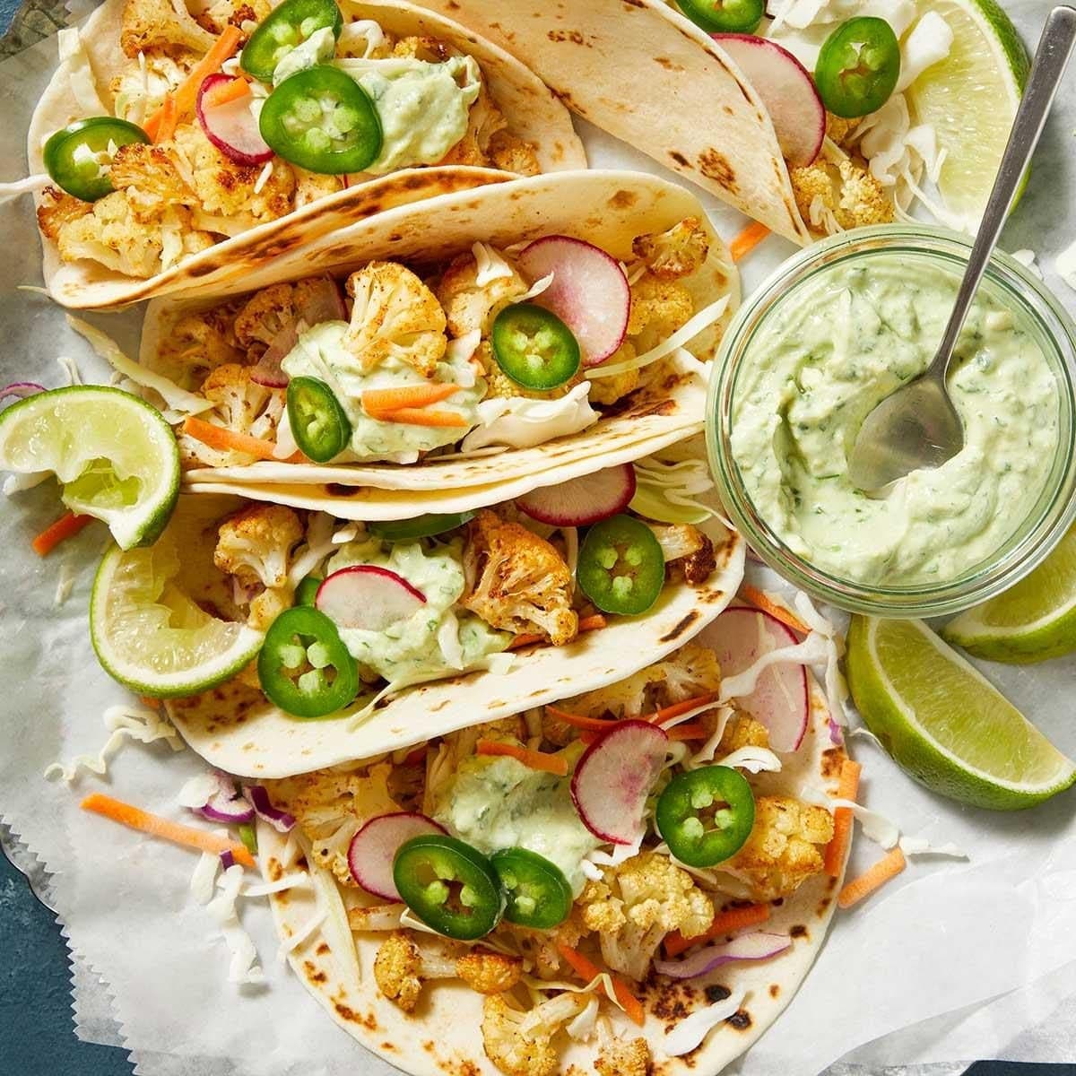Roasted Cauliflower Tacos with Avocado Crema - Image
