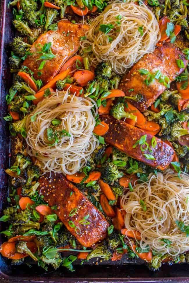 Sheet Pan Asian Salmon with Broccoli and Rice Noodles - Image