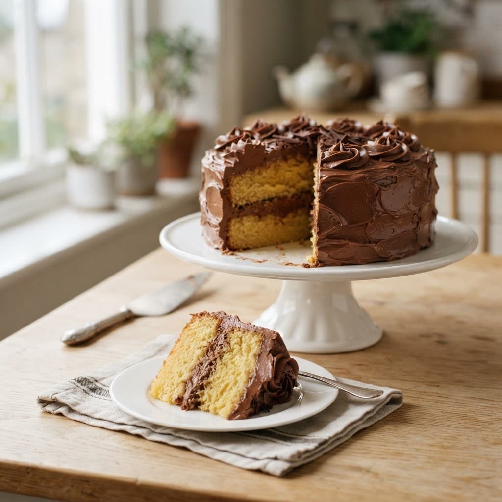 Classic Yellow Birthday Cake with Chocolate Buttercream - Image