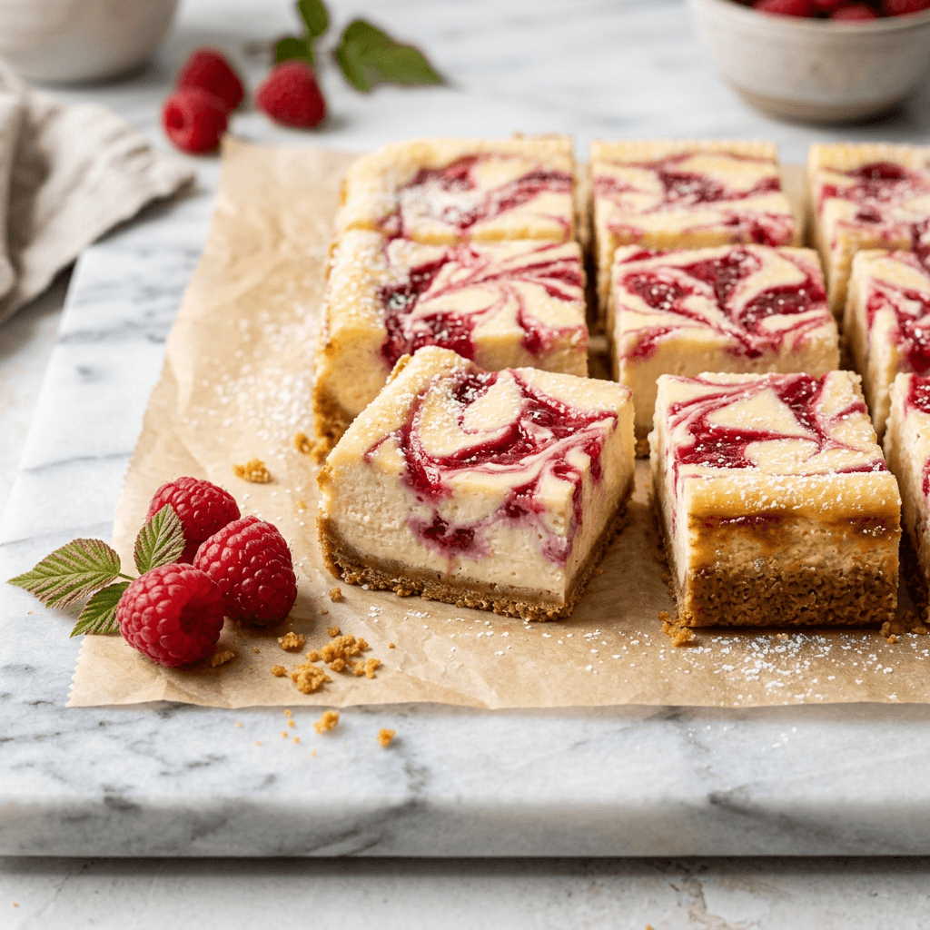 Raspberry Swirl Cheesecake Bars - Image