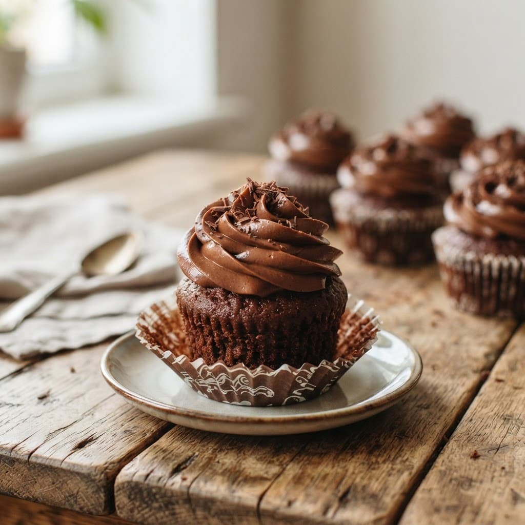 Moist Chocolate Cupcakes with Chocolate Buttercream - Image