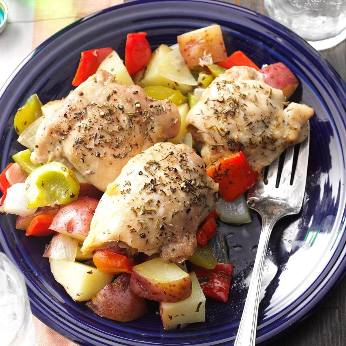 Roasted Chicken Thighs with Peppers and Potatoes - Image