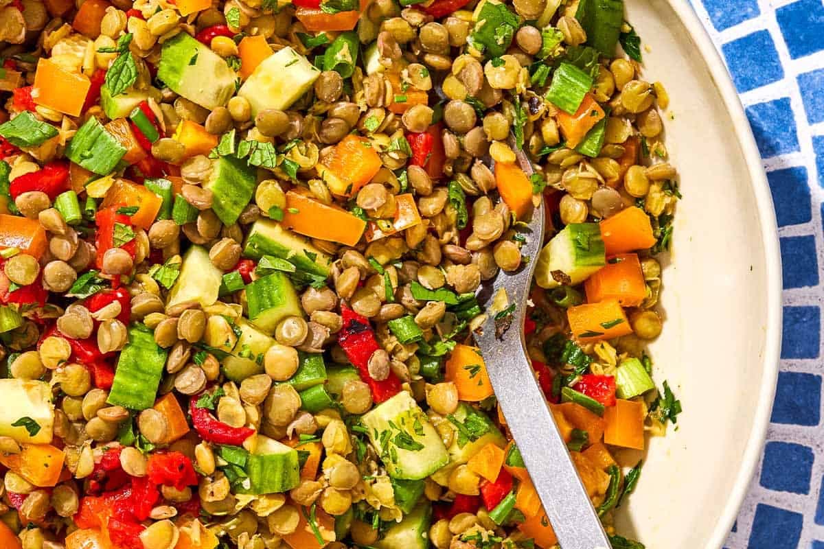 French Lentil Salad with Cucumber, Bell Pepper, and Fresh Herbs - Image