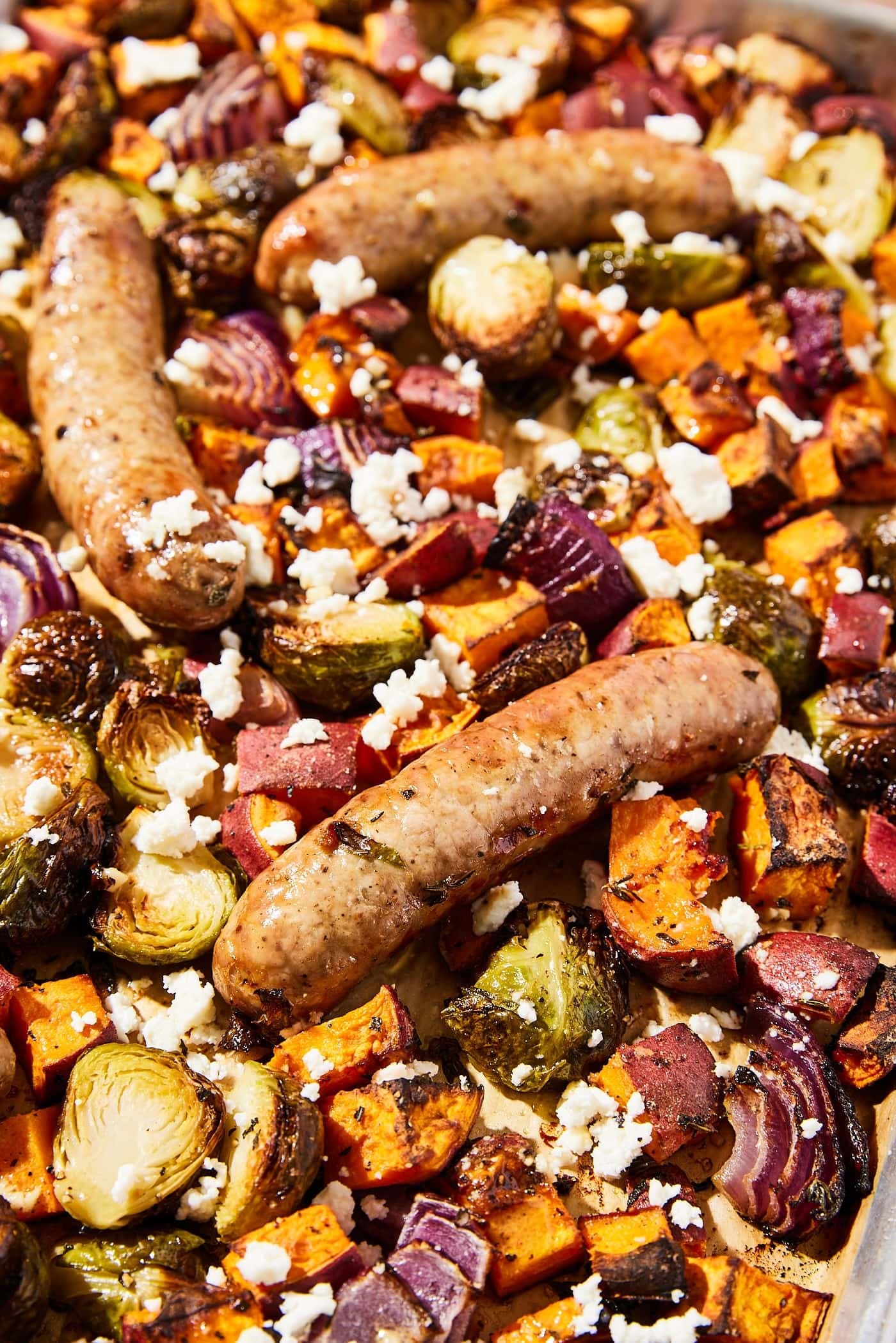 Sheet-Pan Sausage with Brussels Sprouts and Sweet Potatoes - Image