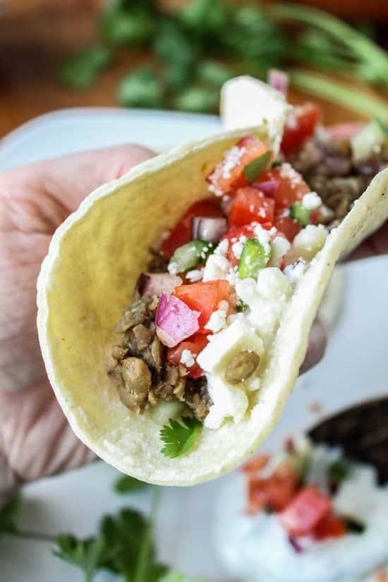 Greek Lentil Tacos with Cucumber Pico de Gallo - Image