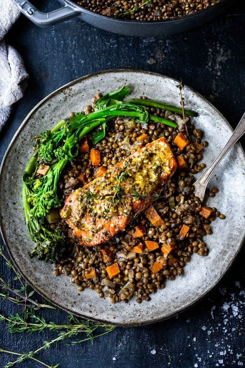 Oven-Roasted Salmon over Braised French Lentils - Image