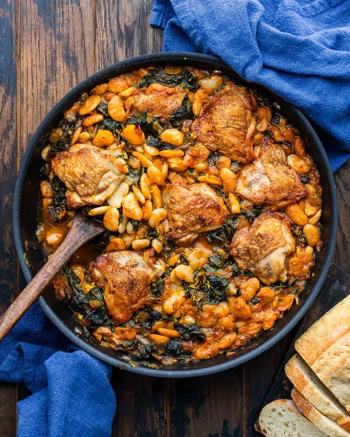 One-Pan Chicken Thighs with Brothy White Beans and Spinach - Image