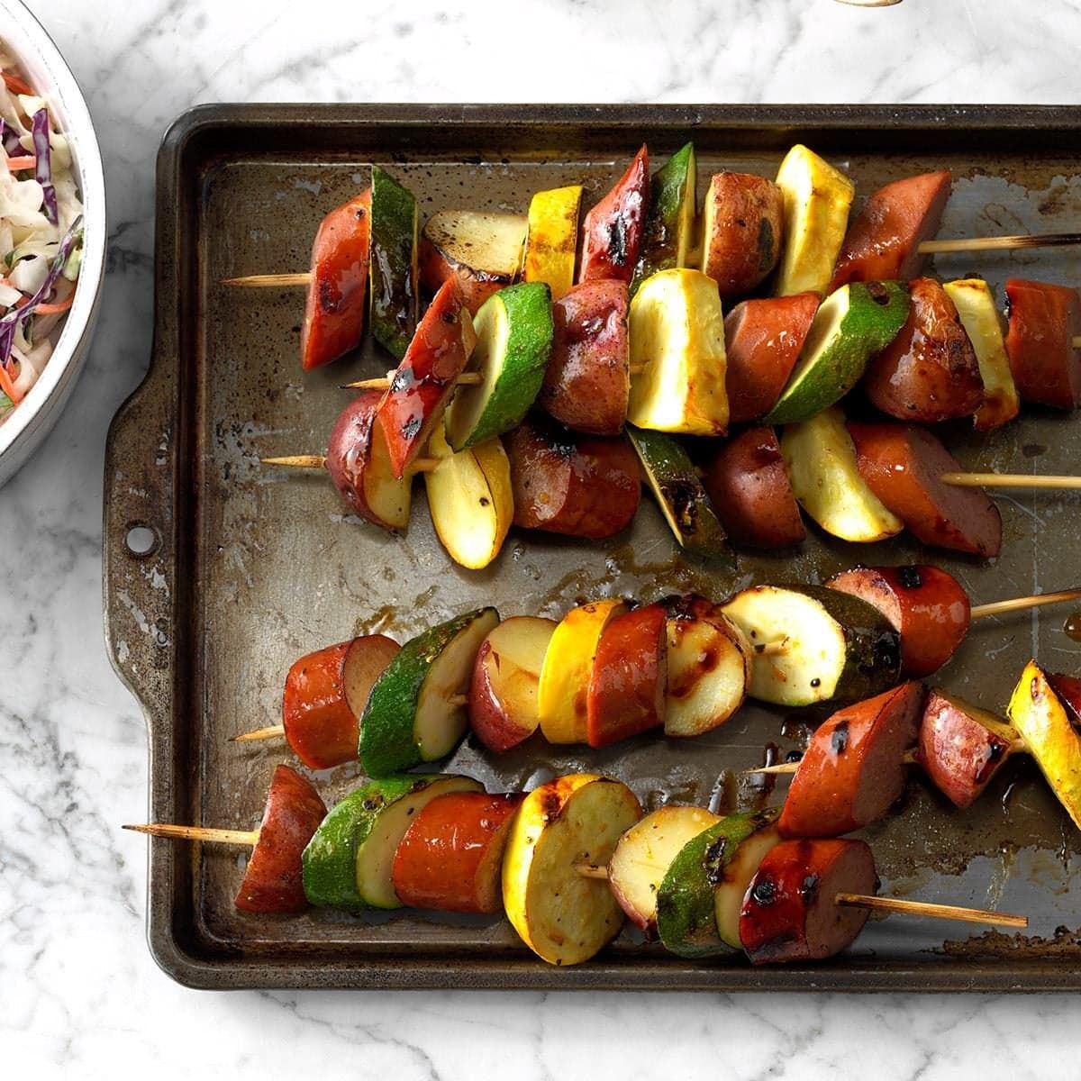 Honey Mustard Sausage and Squash Kabobs