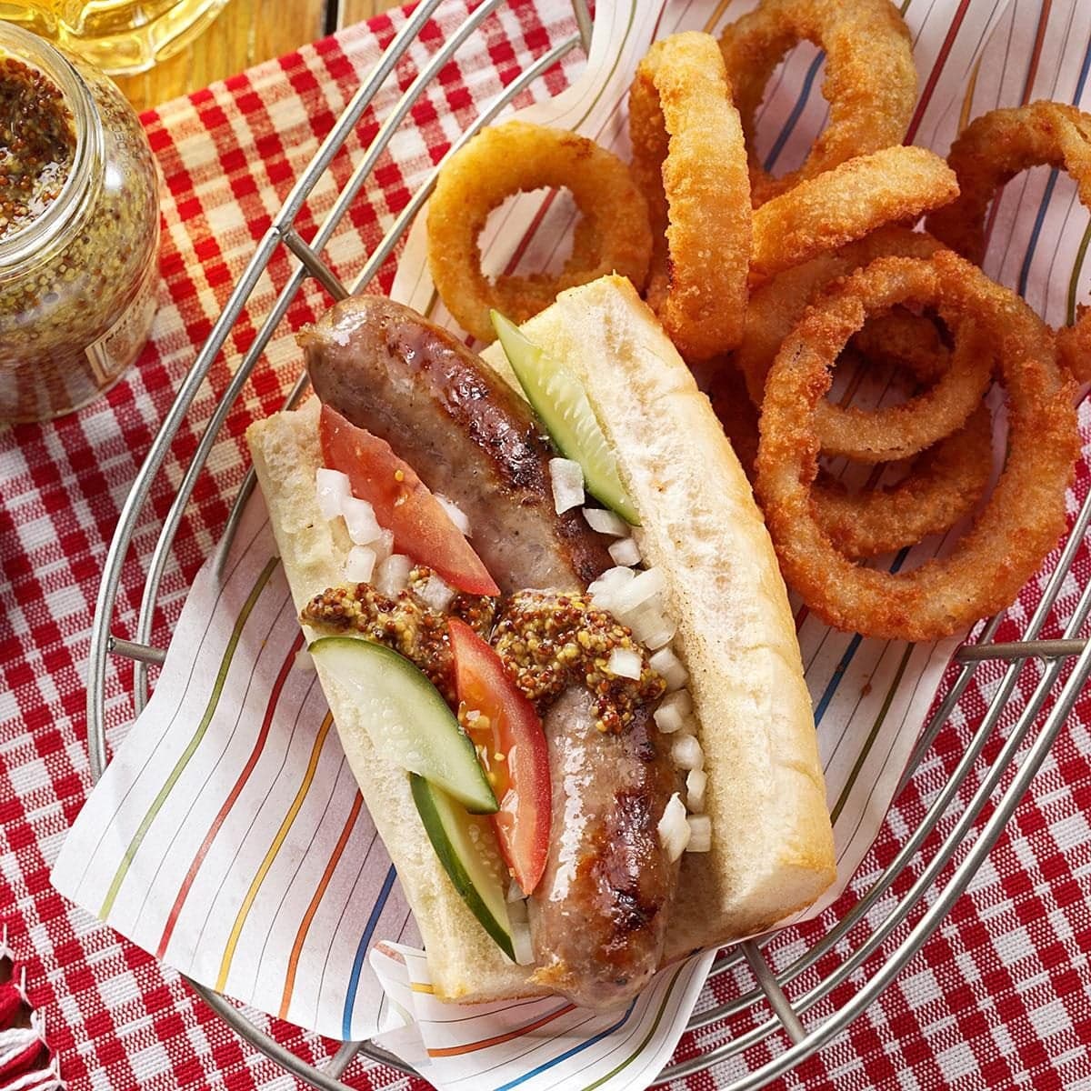 Grilled Beer Brats with Onions - Image