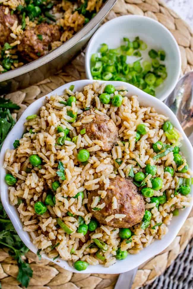 Skillet Beef Meatballs with Rice and Peas - Image