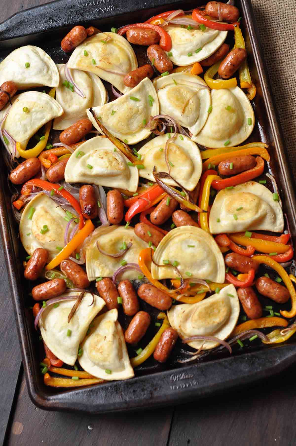Sheet-Pan Pierogies and Kielbasa with Peppers and Onions - Image